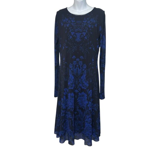 FUZZI Jean Paul Gaultier Dress Plus Size 22 Black Blue Floral Pullover Mesh NEW - Picture 1 of 13